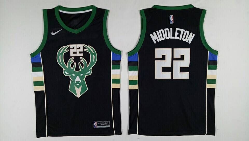 Men Milwaukee Bucks 22 Middleton Black Nike NBA Jerseys